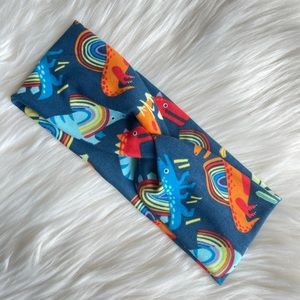 Blue Dinosaur Print Jersey Knit Turban Headband